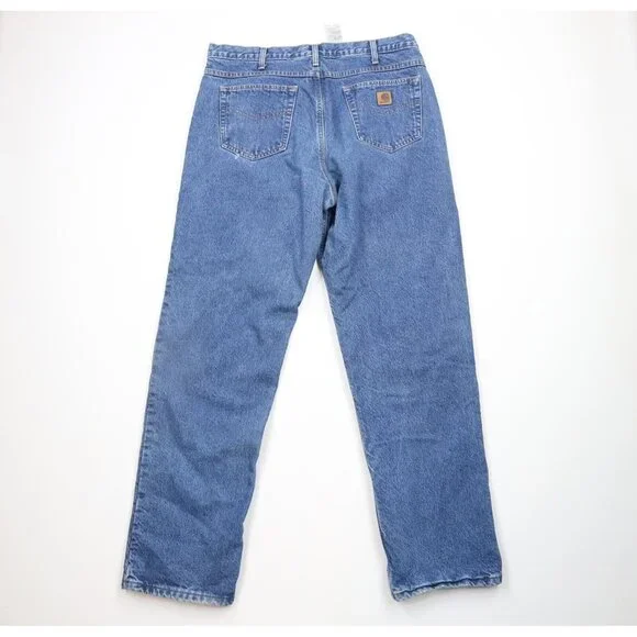 Vintage Y2K 2004 Carhartt Mens 38x34 Faded Spell Out Flannel Lined Denim Jeans